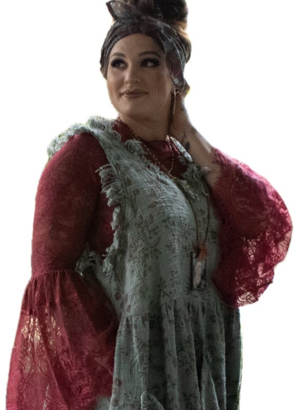 NEW-Garden Lace Bell-Sleeve Blouse in Burgundy - Picture 2 of 4